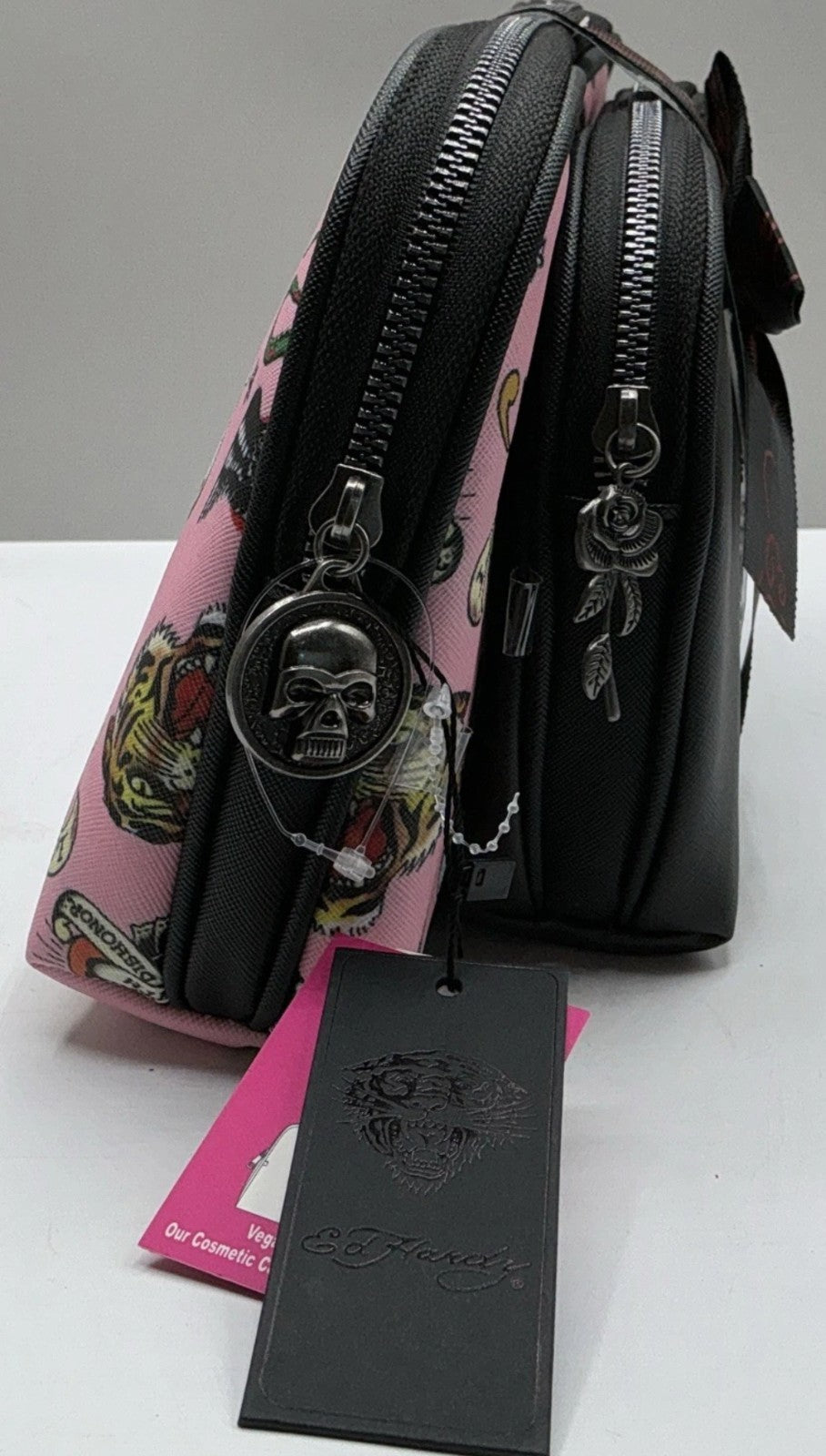 Pink Rose Rhinestone Cosmetic Bag Set - Makeup Organizer Pouch