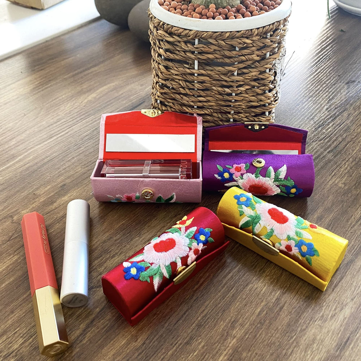 12 Pack Floral Lipstick Cases with Mirror Travel Makeup Storage Organizer