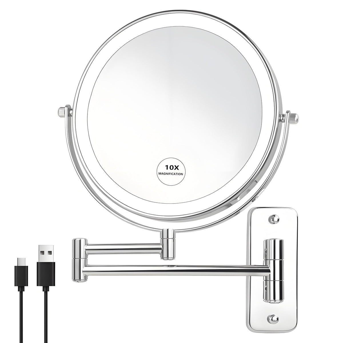 8-Inch Rechargeable Wall Mounted Lighted Makeup Mirror with 10X Magnification and 3 Lighting Modes