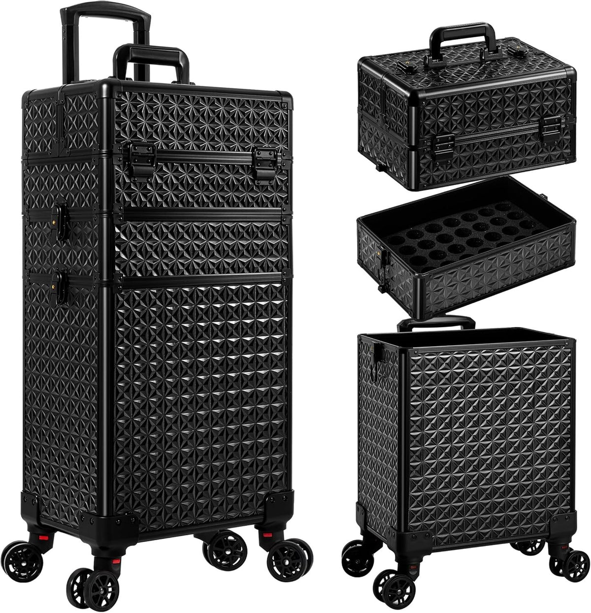 3-in-1 Rolling Makeup Case with Detachable Compartments & Lockable Storage