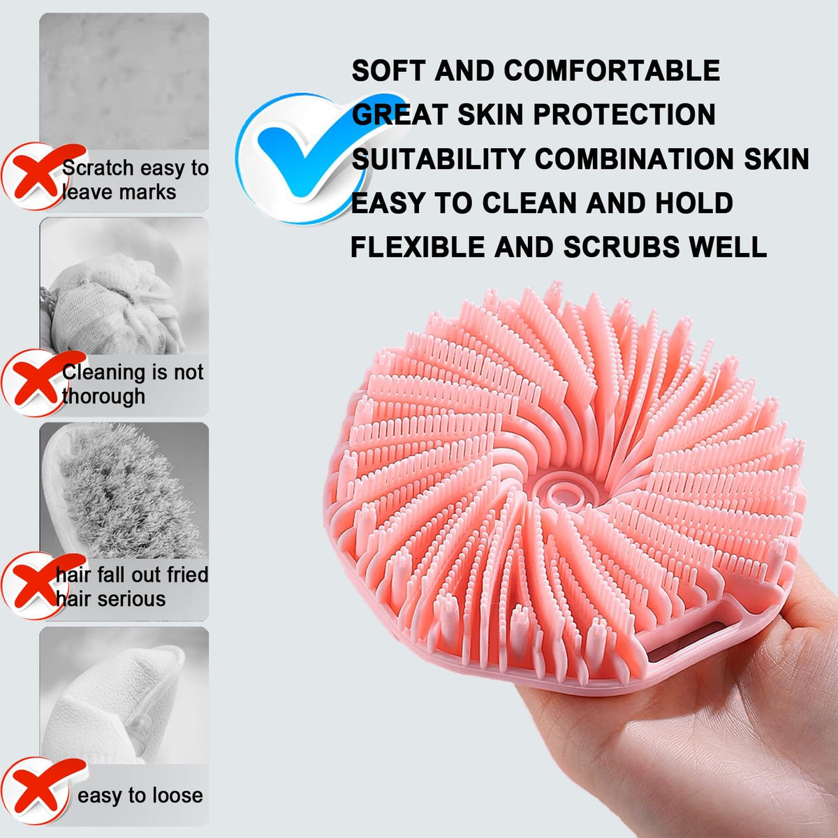 Silicone Body Scrubber, Exfoliating Medium-Bristle Brush, Black and
