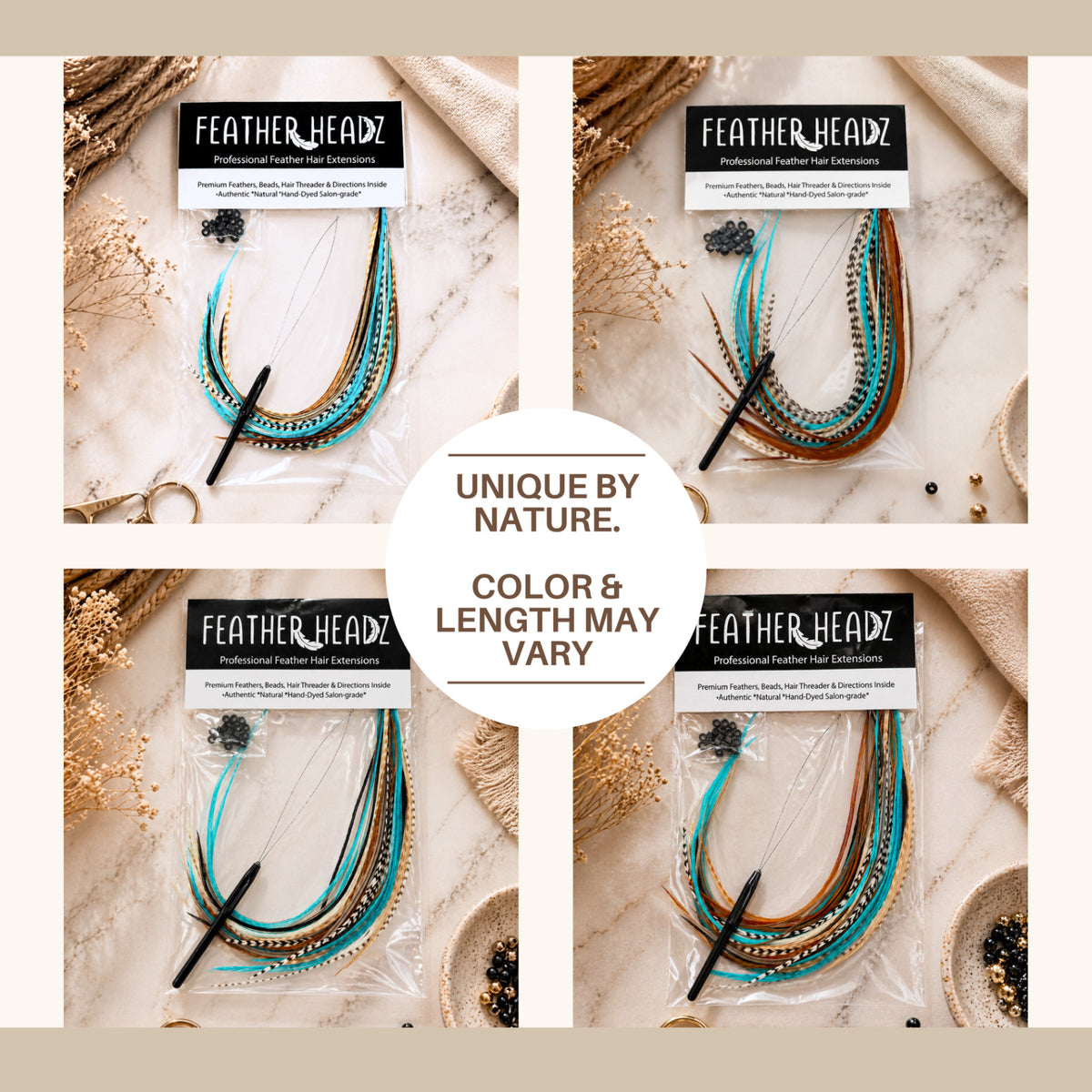 Natural Rooster Feather Hair Extensions 21 pcs - Boho Festival Style, 9-14 Inch Length