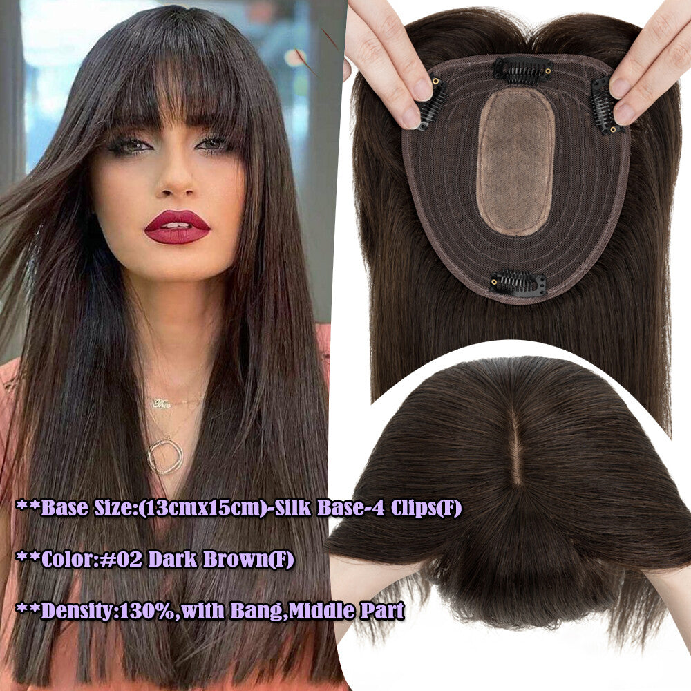 Remy Human Hair Clip-In Topper for Women - Silk Mono Base, Multiple Lengths & Colors