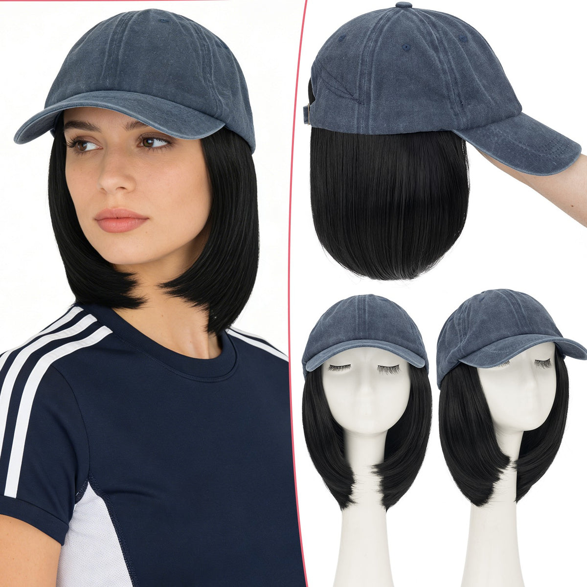 Women’s Baseball Cap Wig with Hair Attached - Short Synthetic Hairstyle