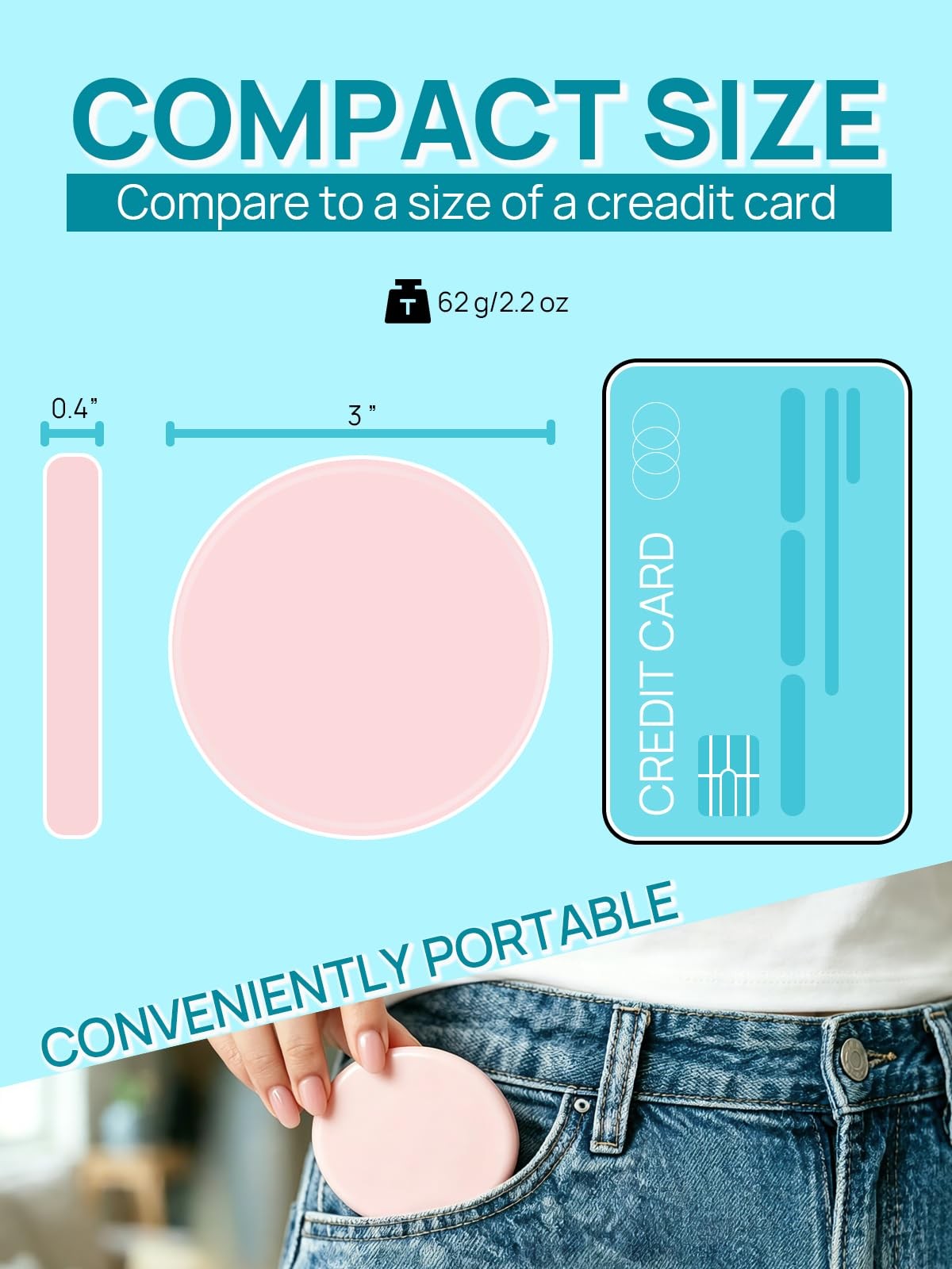 Compact Travel Magnifying Mirror with 1X/30X Dual Sides, Pink 3-Inch