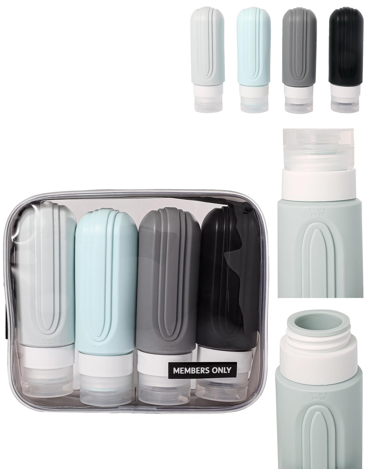 Travel Bottles 4-Piece Silicone Leakproof Set – Wide‑Mouth, Reusable Travel Containers
