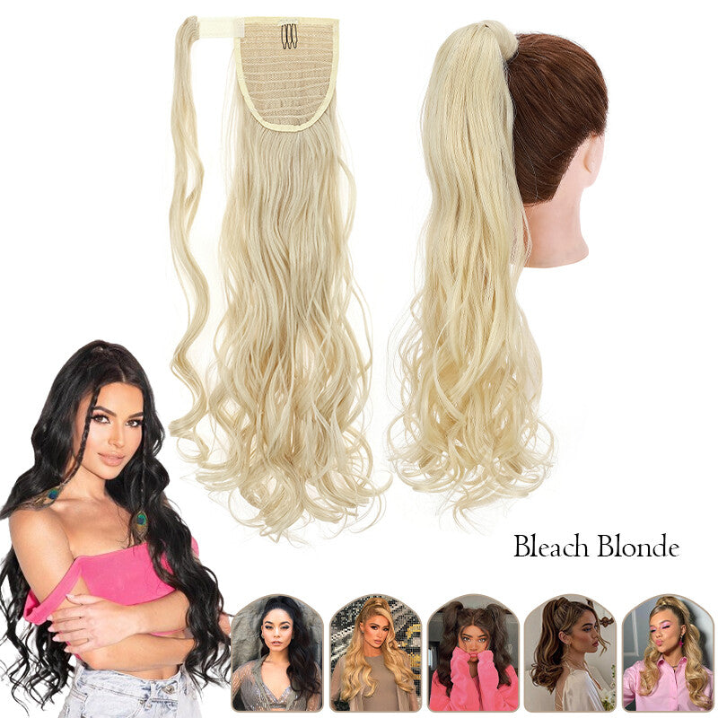 Mega Thick Wrap-On Ponytail Extensions - Natural Human Hair, Curly Wavy Straight