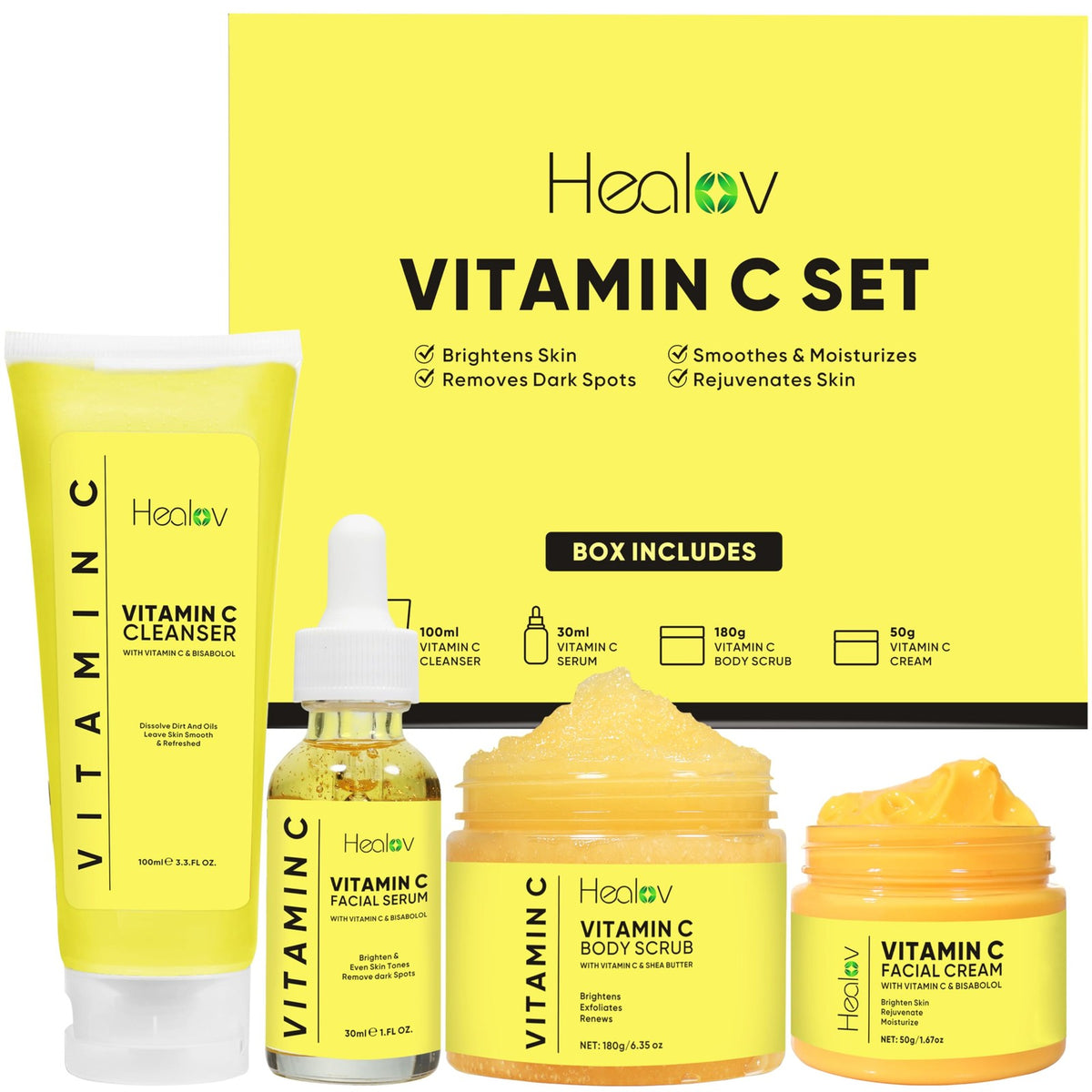 Vitamin C Skincare Set with Cleanser, Serum, Body Scrub & Lotion – Anti-Aging & Brightening