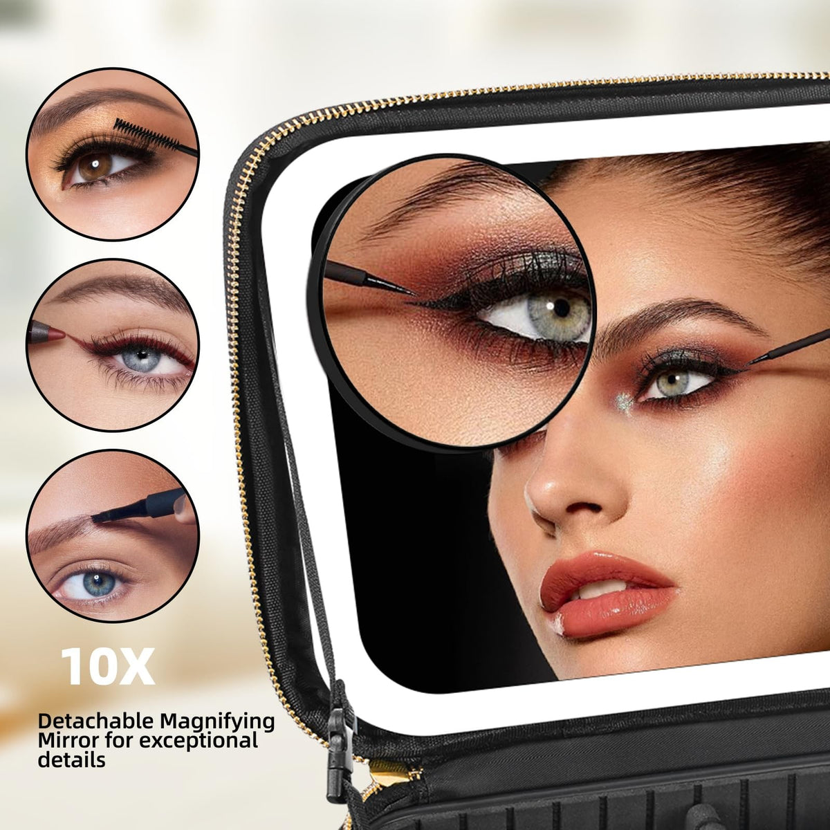 Travel Makeup Bag with Illuminated Mirror and Adjustable Compartments