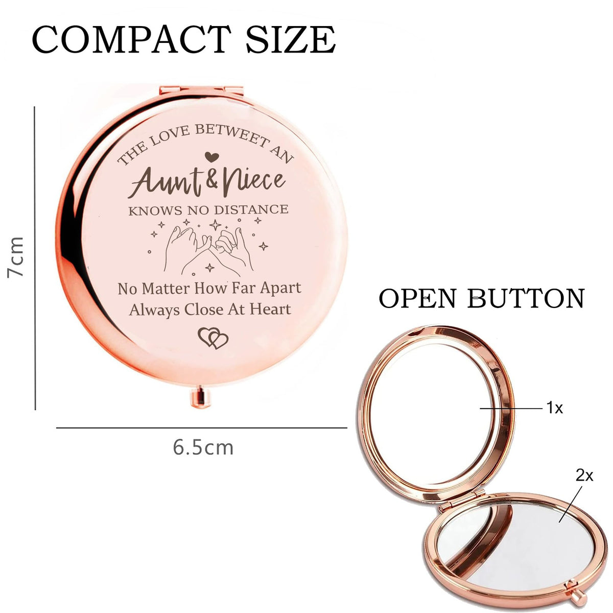 Personalized Compact Mirror for Aunt & Niece - Heartfelt Gift, Dual Magnification