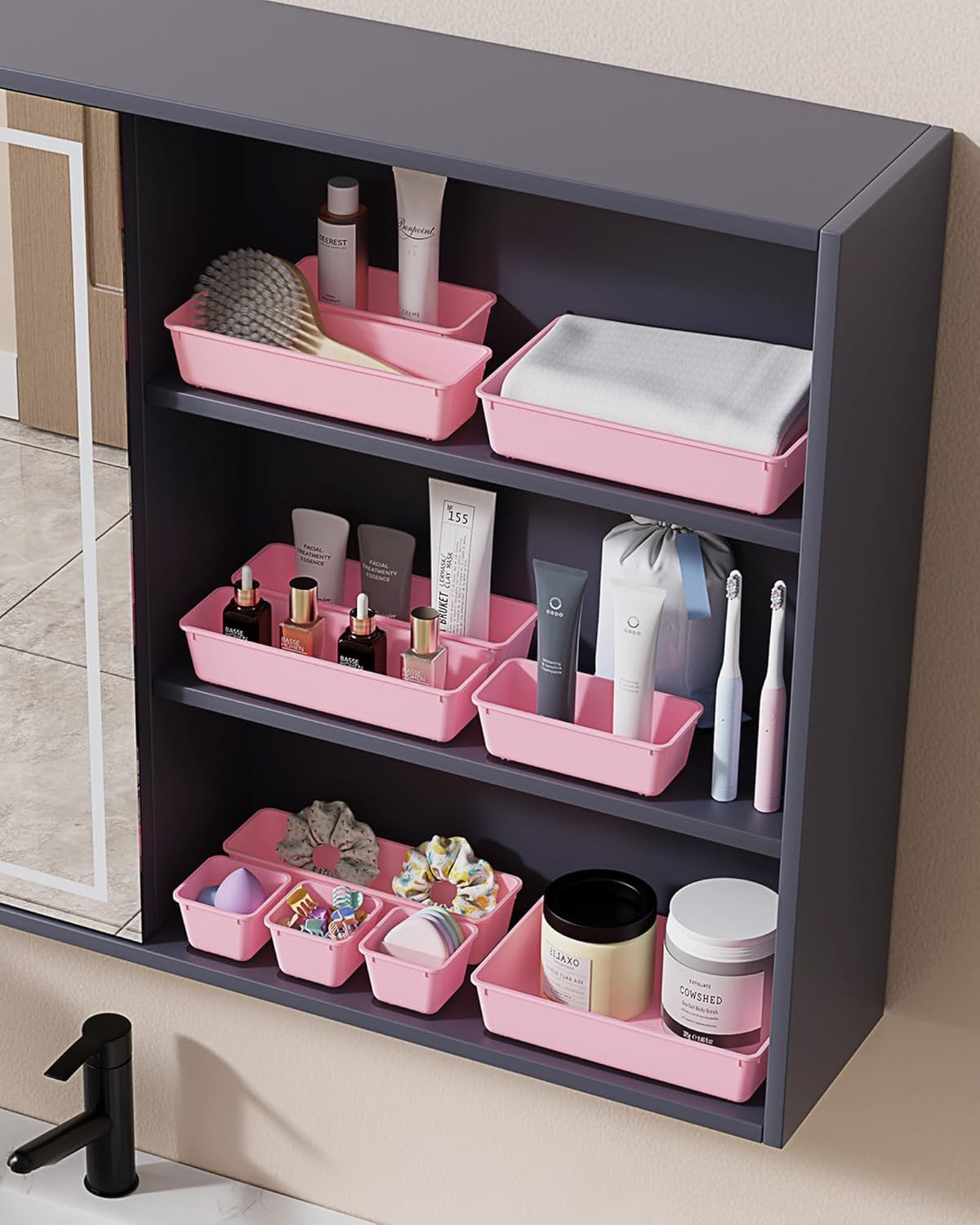 25-Piece Plastic Drawer Organizer Set with 4 Sizes for Vanity, Makeup, Office & Kitchen Storage