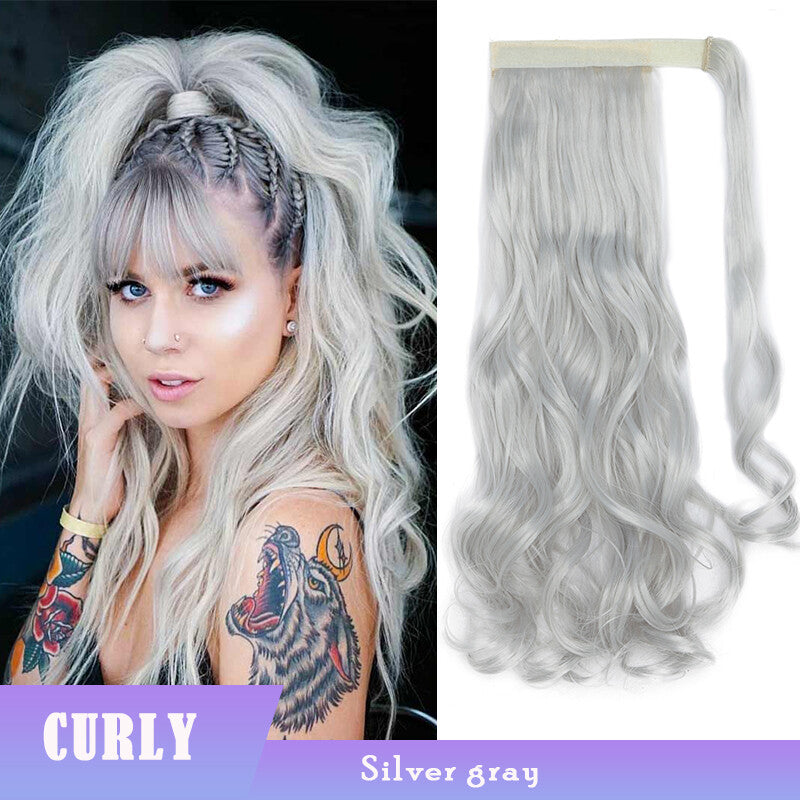 Thick Clip-In Ponytail Hair Extension - Fake Human Hair, Wavy & Straight