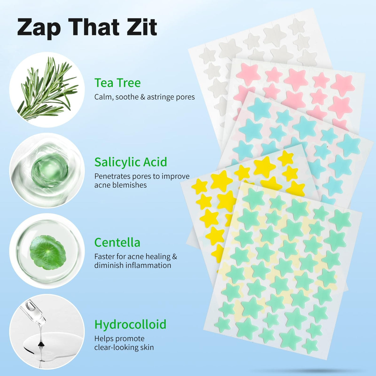 Hydrocolloid Acne Patches for Face - 200 Count Multi-Size & Color