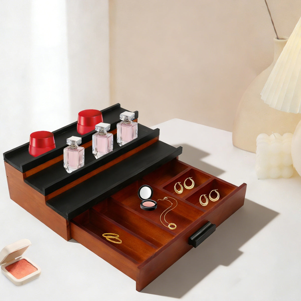 Wood Perfume Organizer 3-Tier Display Stand Tabletop Storage Rack