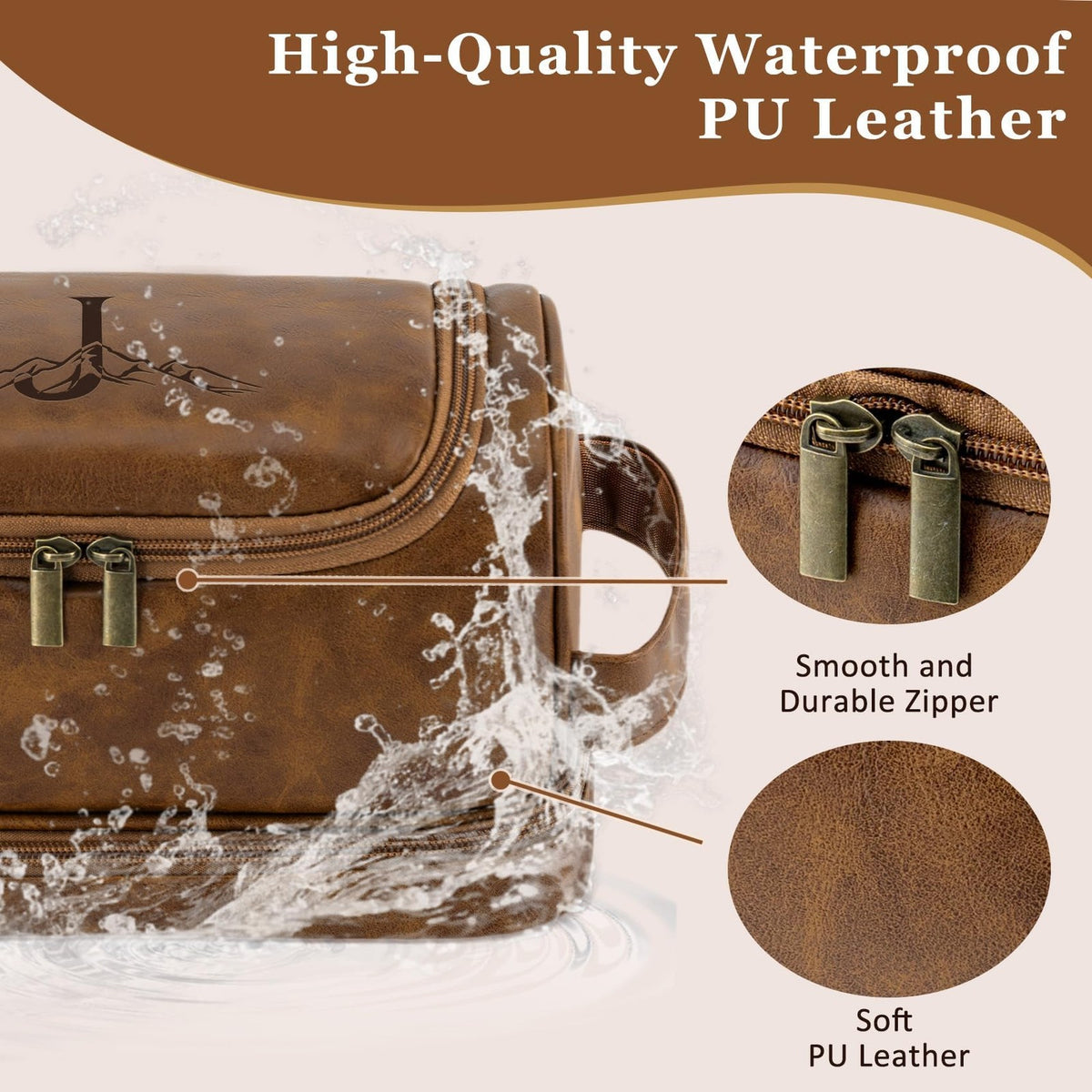 Personalized Men's Toiletry Bag Travel Organizer Waterproof PU Leather Gift