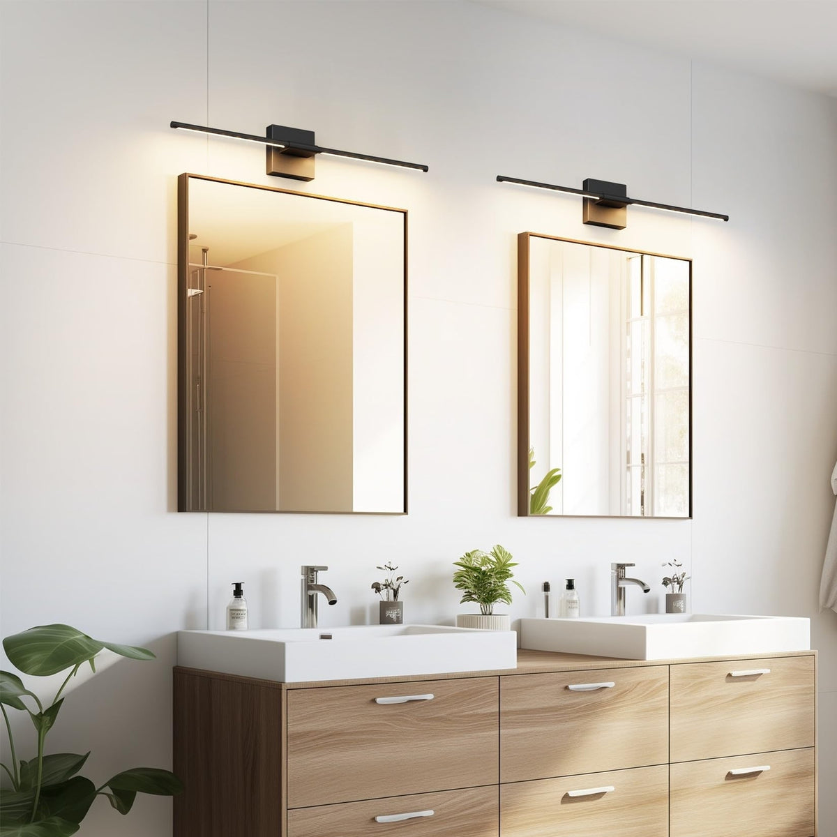 28-Inch Modern Black LED Vanity Light Fixture Over Mirror with Remote Control