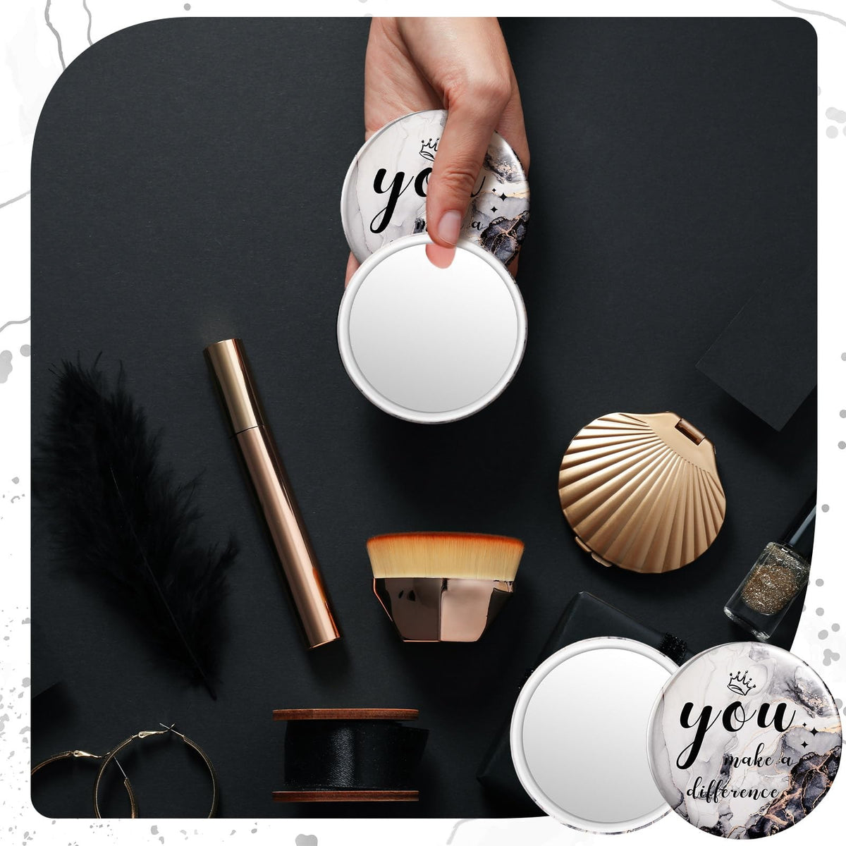 48 Pcs Inspirational Mini Compact Mirrors for Makeup and Gifting, White