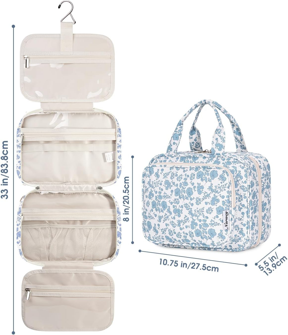 Hanging Floral Travel Toiletry Bag Organizer for Women