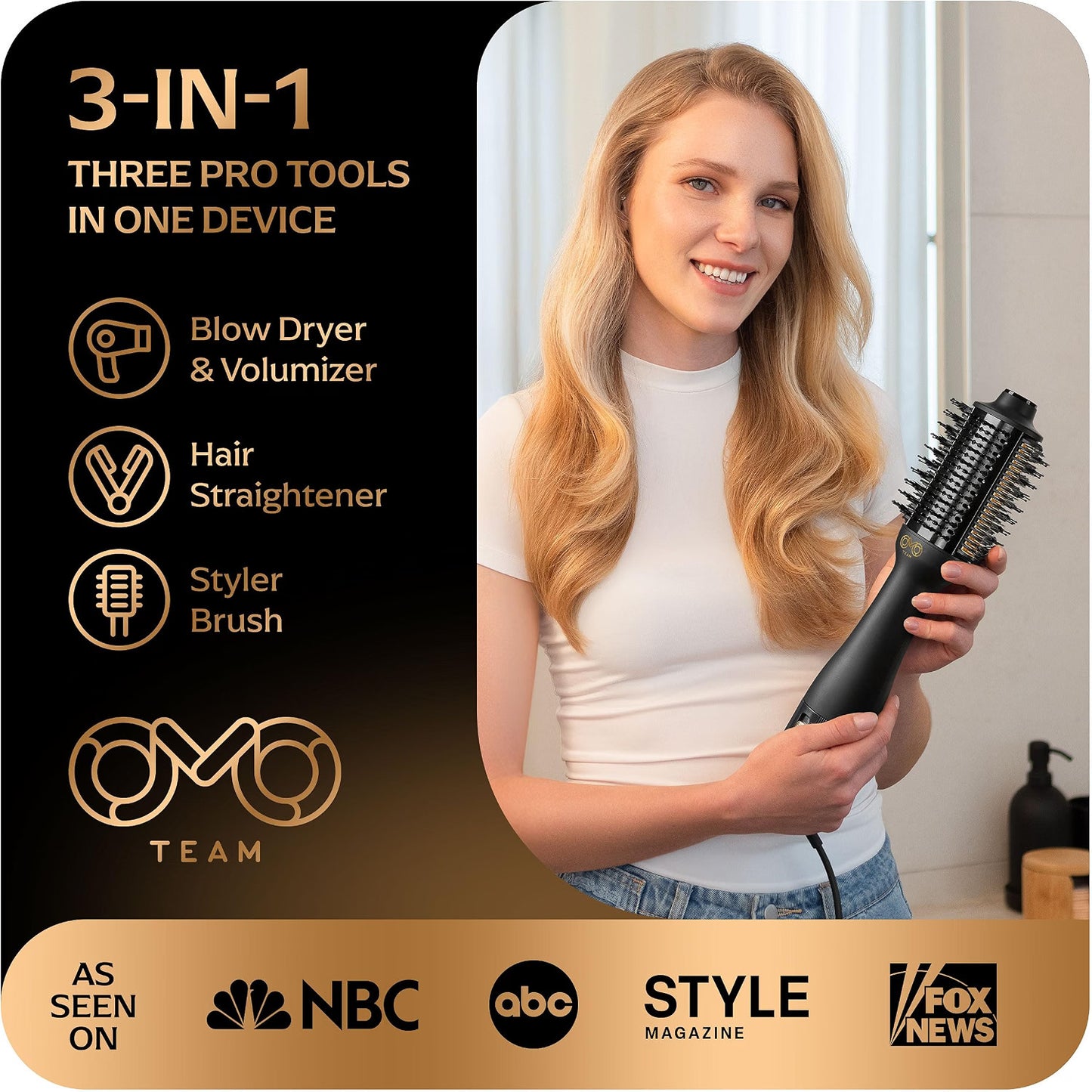 4-in-1 Dual Voltage Ionic Hair Styling Brush - Blow Dryer, Straightener, Curling Wand