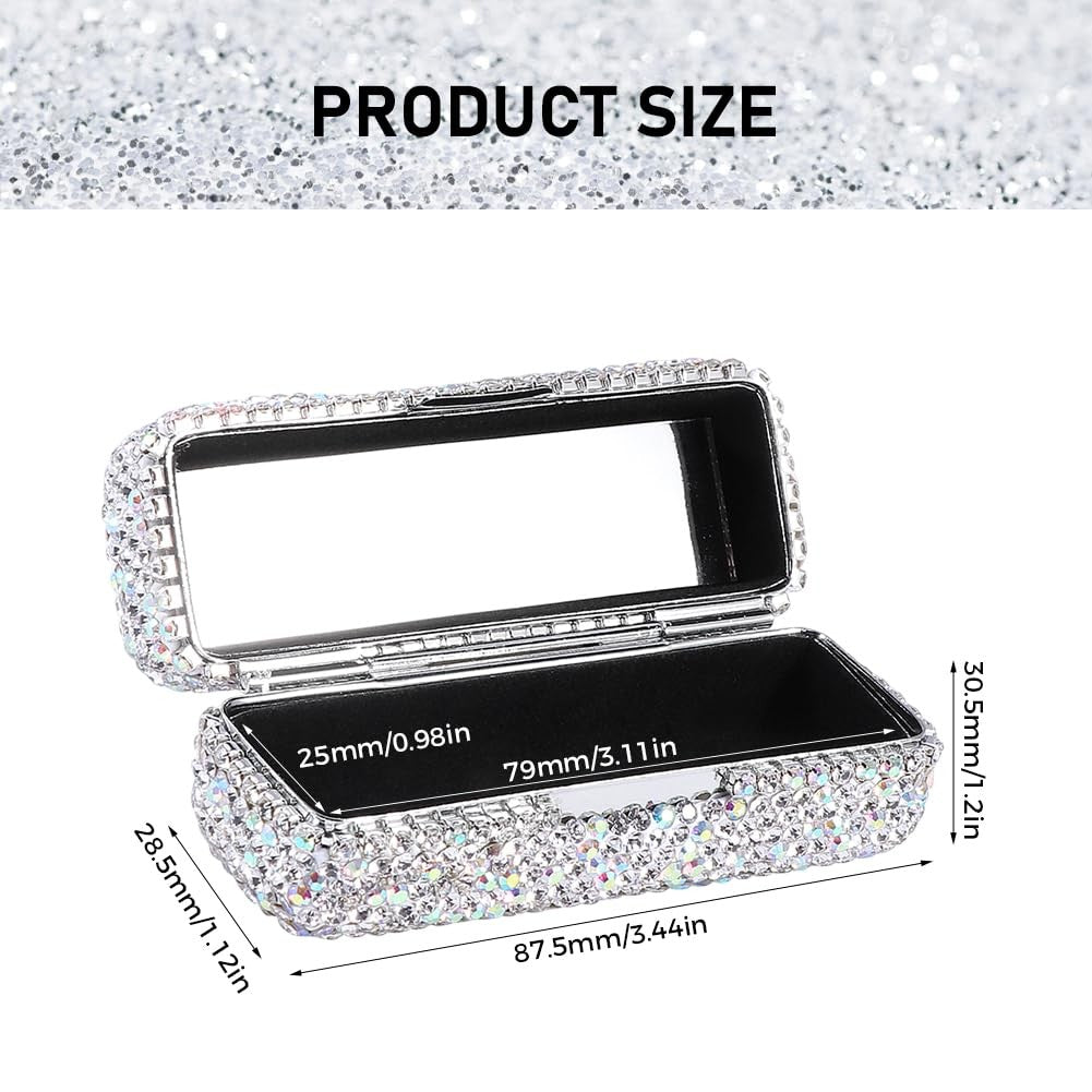 Crystal Rhinestone Lipstick Organizer with Mirror - Bling Makeup Case for Travel & Vanity