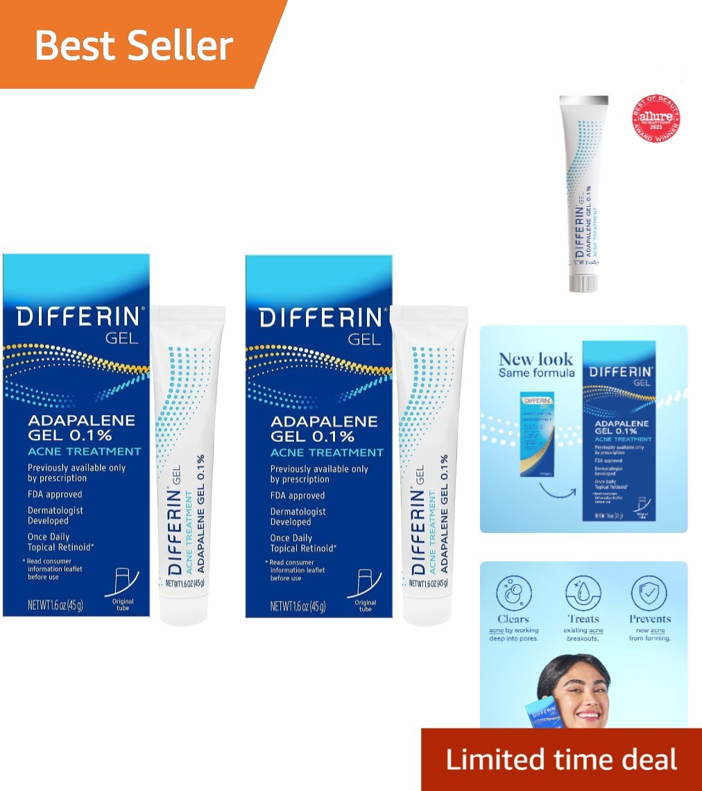 Acne Treatment Gel with 0.1% Adapalene - 180 Day Supply, Pack of 2 Tubes