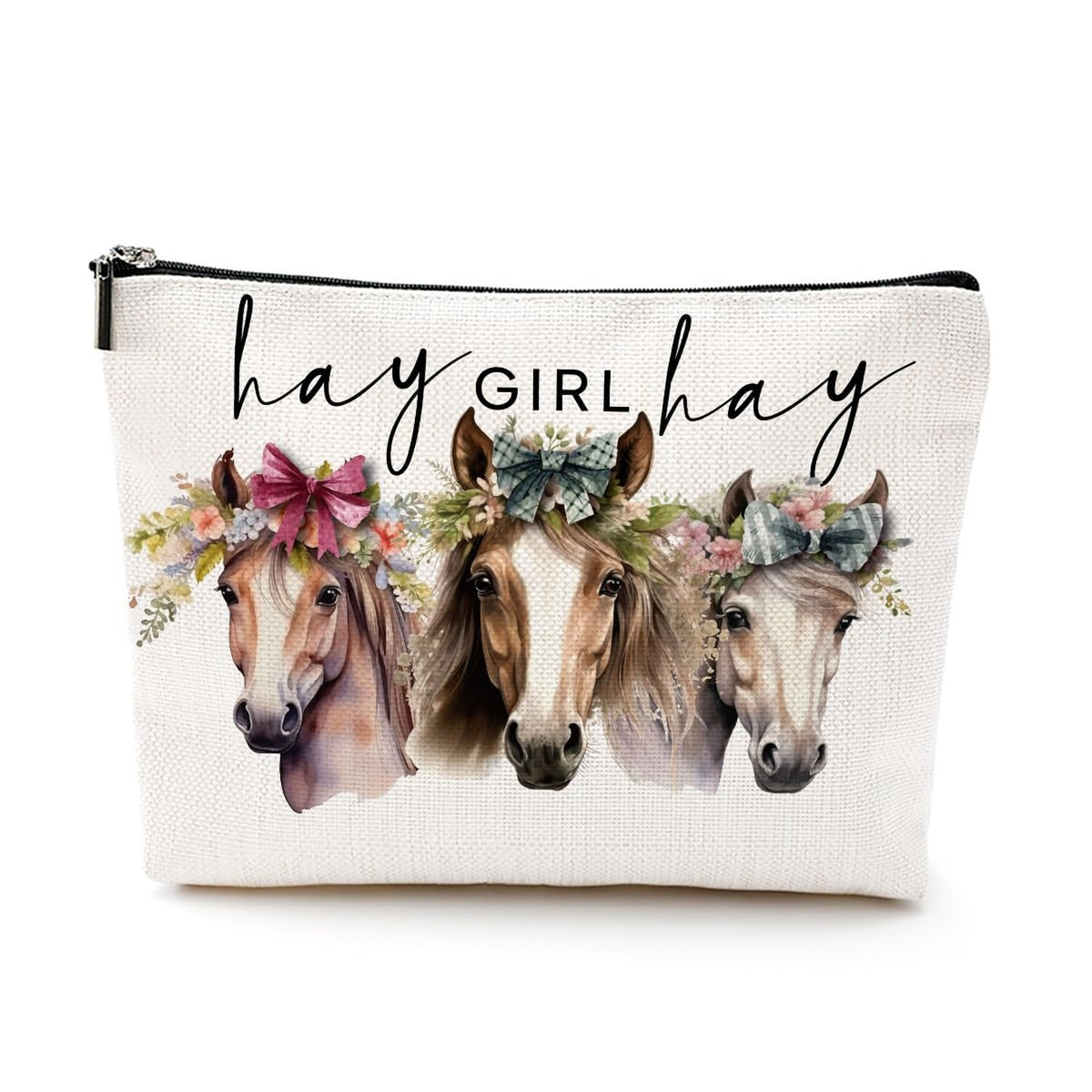 Horse Print Makeup Bag for Girls Women - Equestrian Gift, Travel Toiletry Organizer