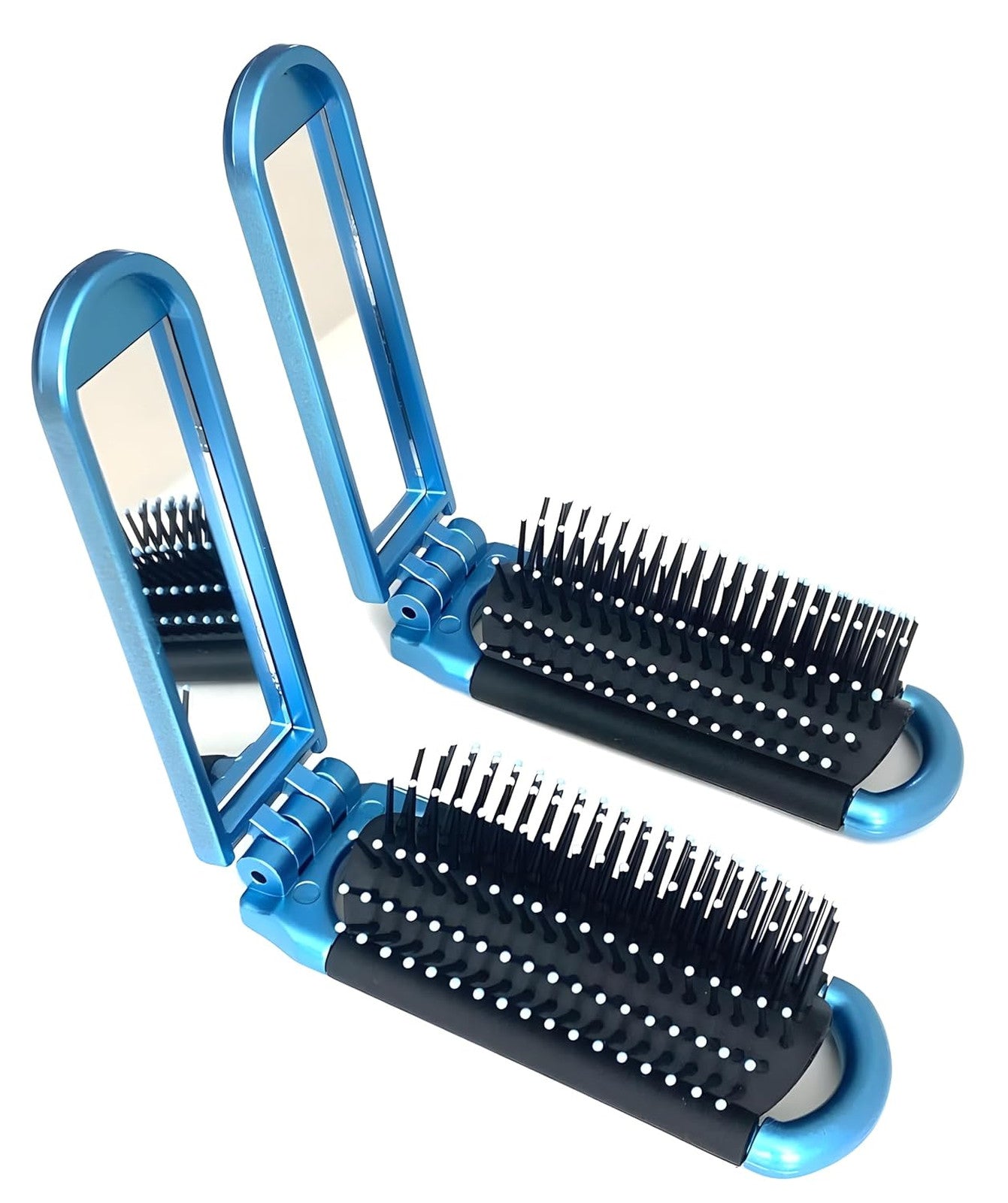 Travel Folding Hair Brush with Mirror - Compact Styling Brush Set