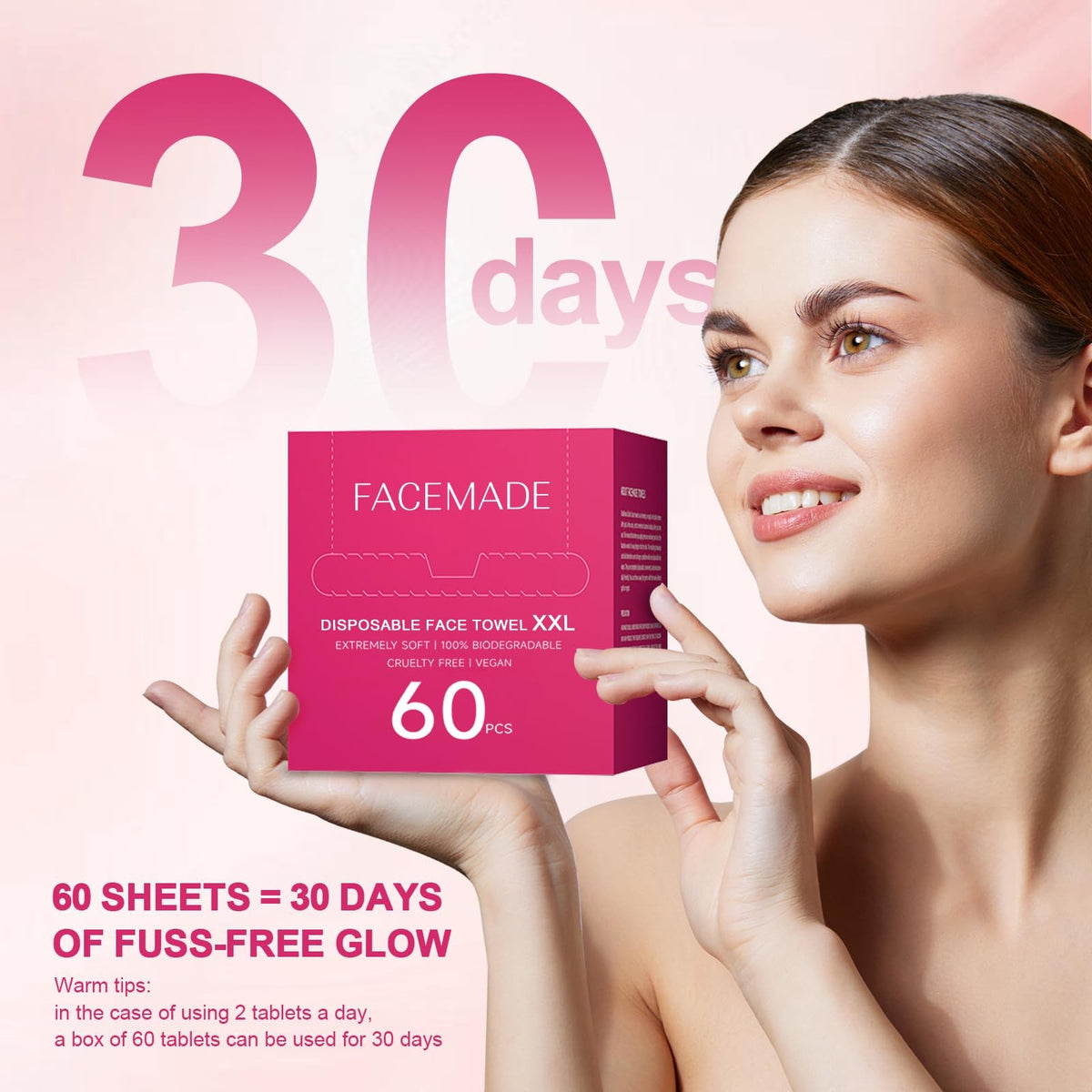 Disposable Face Towels XXL 12x12 Inches - 60 Pack, Soft & Absorbent