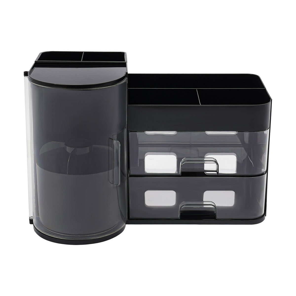 Rotating Makeup Organizer with Drawers & Brush Holder - Black