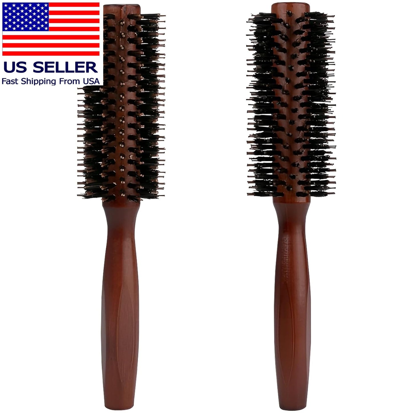 Round Boar Bristle Hair Brush with Wooden Handle for Styling & Detangling
