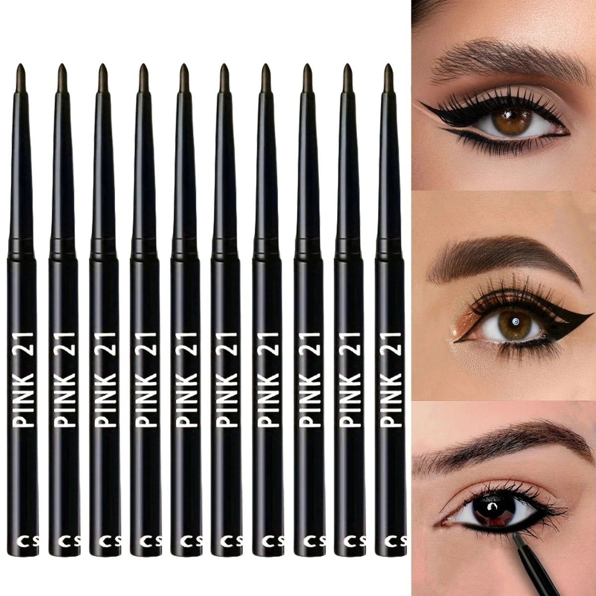 Waterproof Black Eyeliner Pencils Set - Smudge Proof Long Lasting 10 Pack