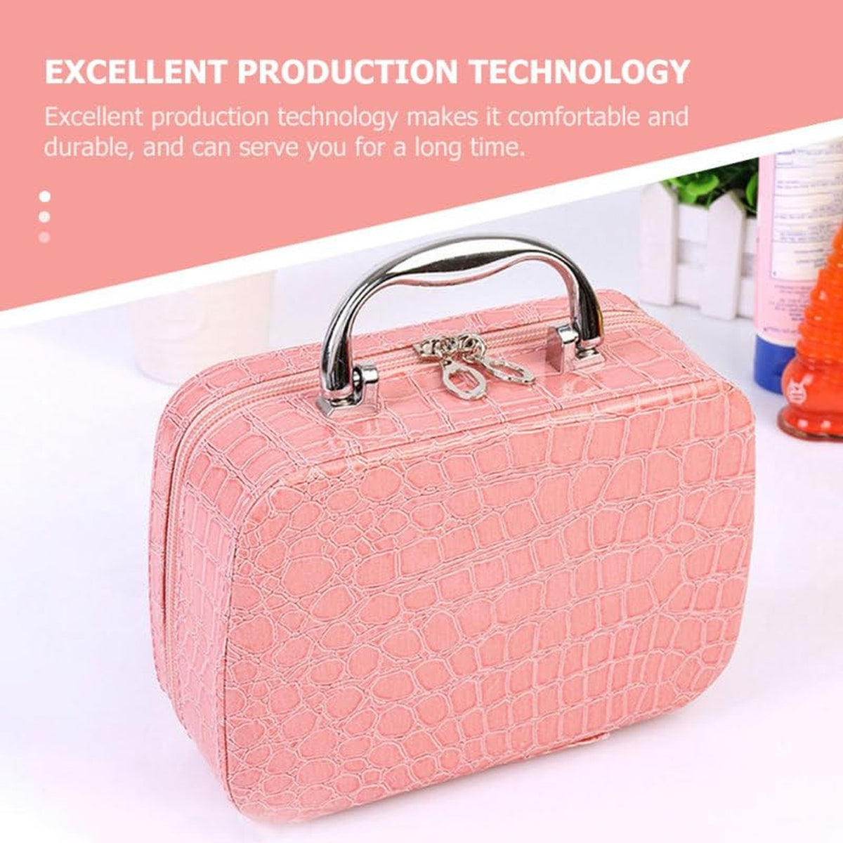 Portable Makeup Box with Mirror - Compact Cosmetic Organizer for Travel & Home