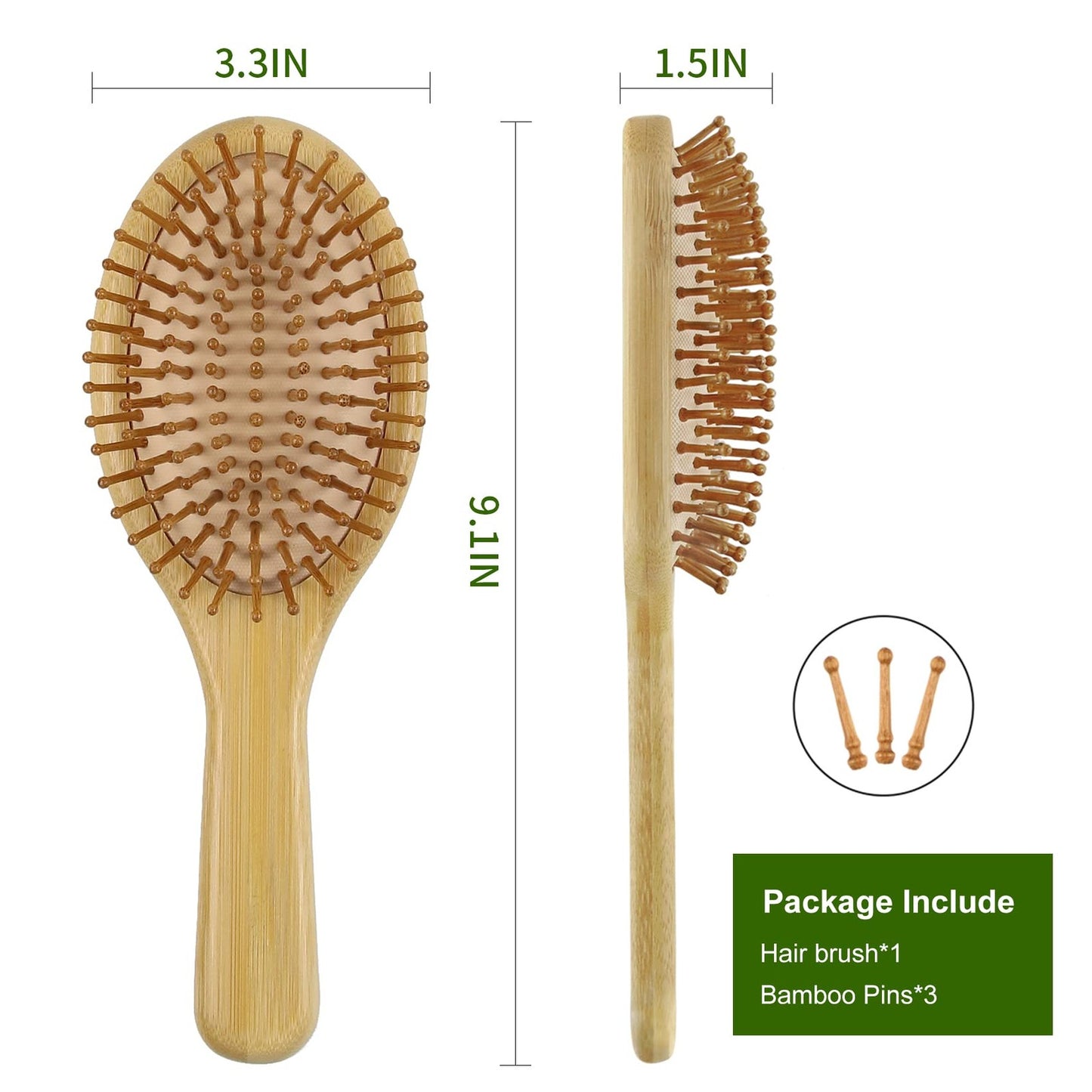 Natural Bamboo Paddle Hair Brush for Detangling and Scalp Massage - Yellow