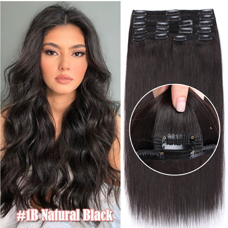 Full Head Clip-In Human Hair Extensions Double Weft Balayage - Thick & Natural