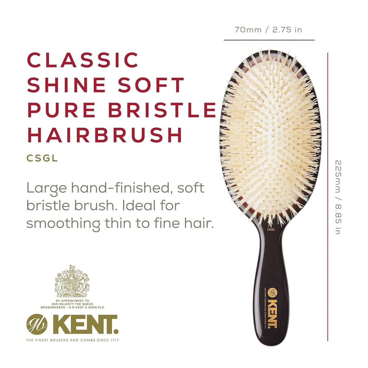 Large Oval Cushion Hair Straightening Brush - Natural Boar Bristle, 9 Inch