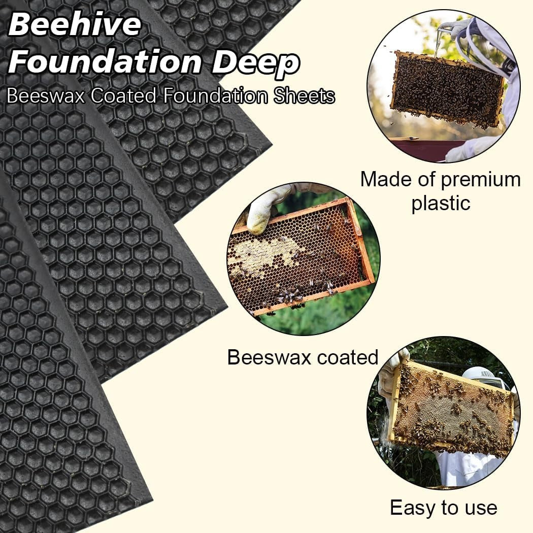 Beeswax Coated Deep Foundation Sheets for Beehives – 10 Pack, 8.5 in