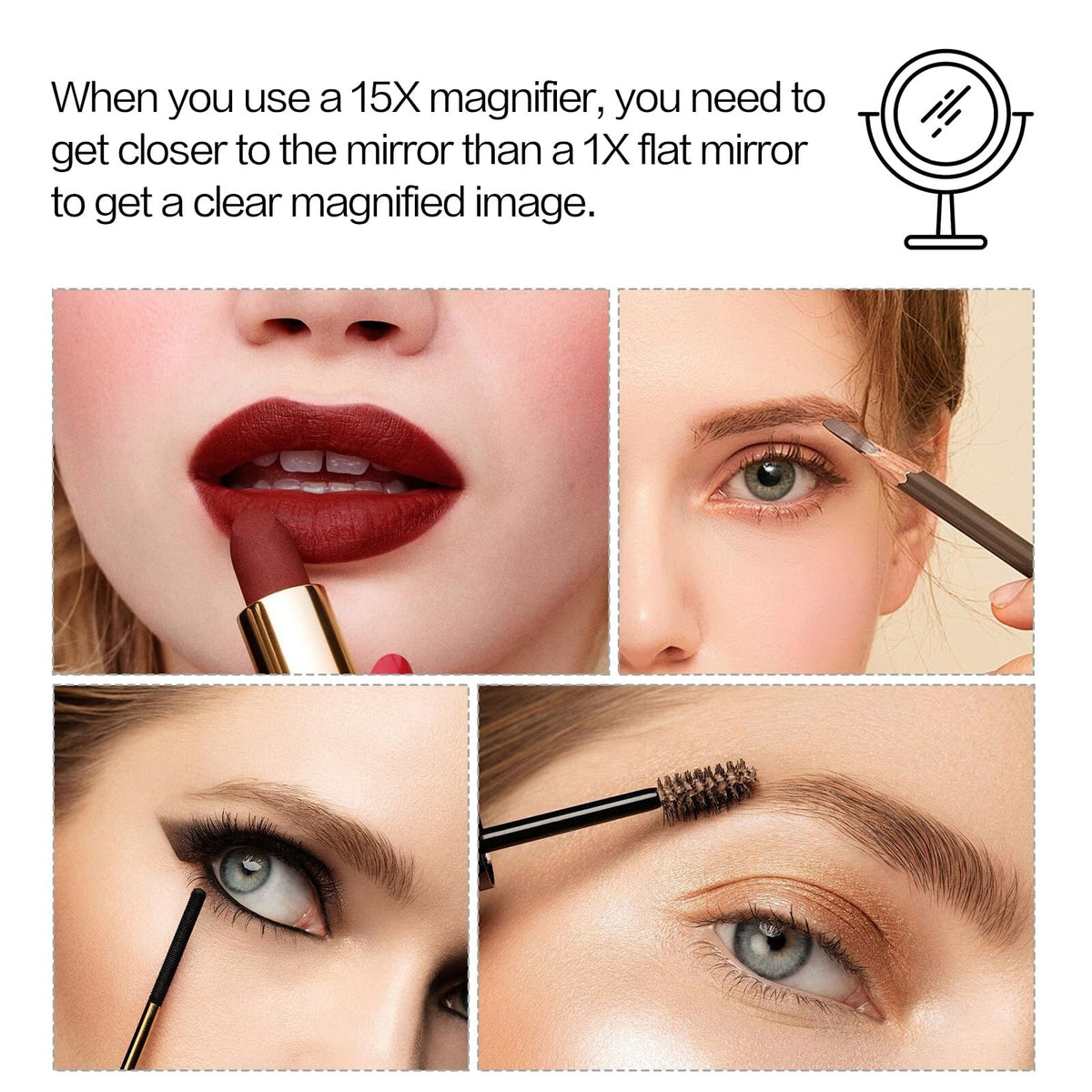 Dual-Sided 1x/15x Magnifying Makeup Mirror with Stand - 7 Inch Tabletop Vanity Mirror