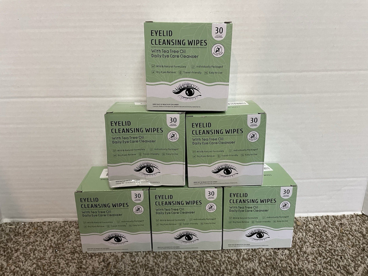 Eyelid Cleansing Wipes with Tea Tree Oil - 30 Count, Pack of 6, Travel-Friendly Eye Care