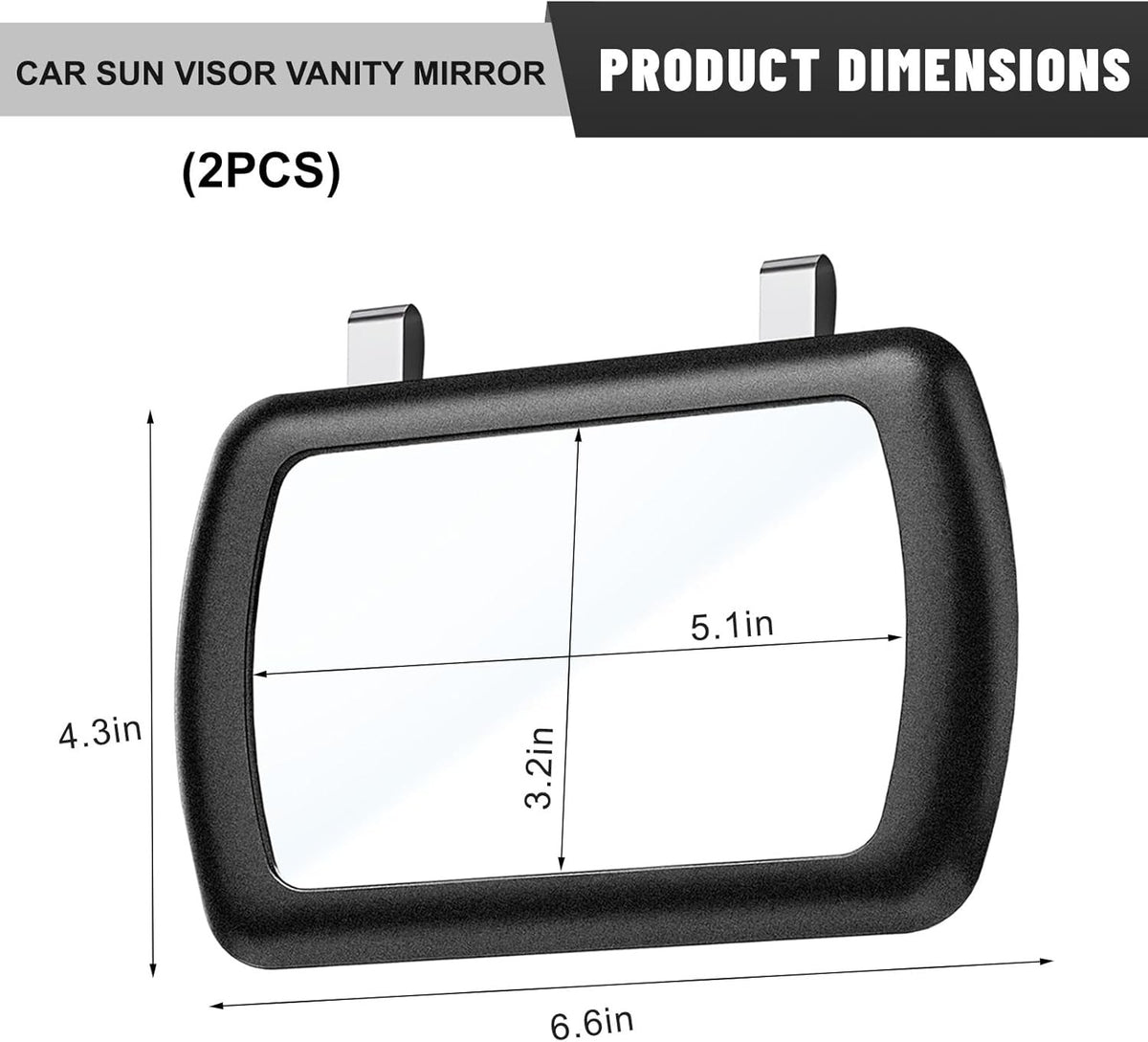 Car Sun Visor Vanity Mirror 6.57 x 4.33 Inches Clip-On Rear View Sun-Shading 2 Pack