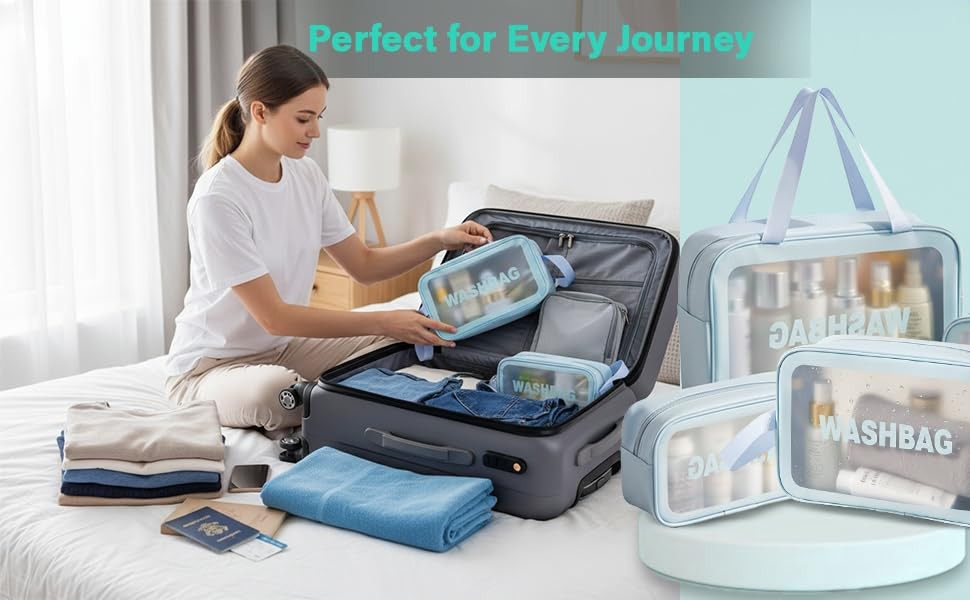 3-Piece Makeup Cosmetic Bag Travel Organizer Set Blue Small Medium Large
