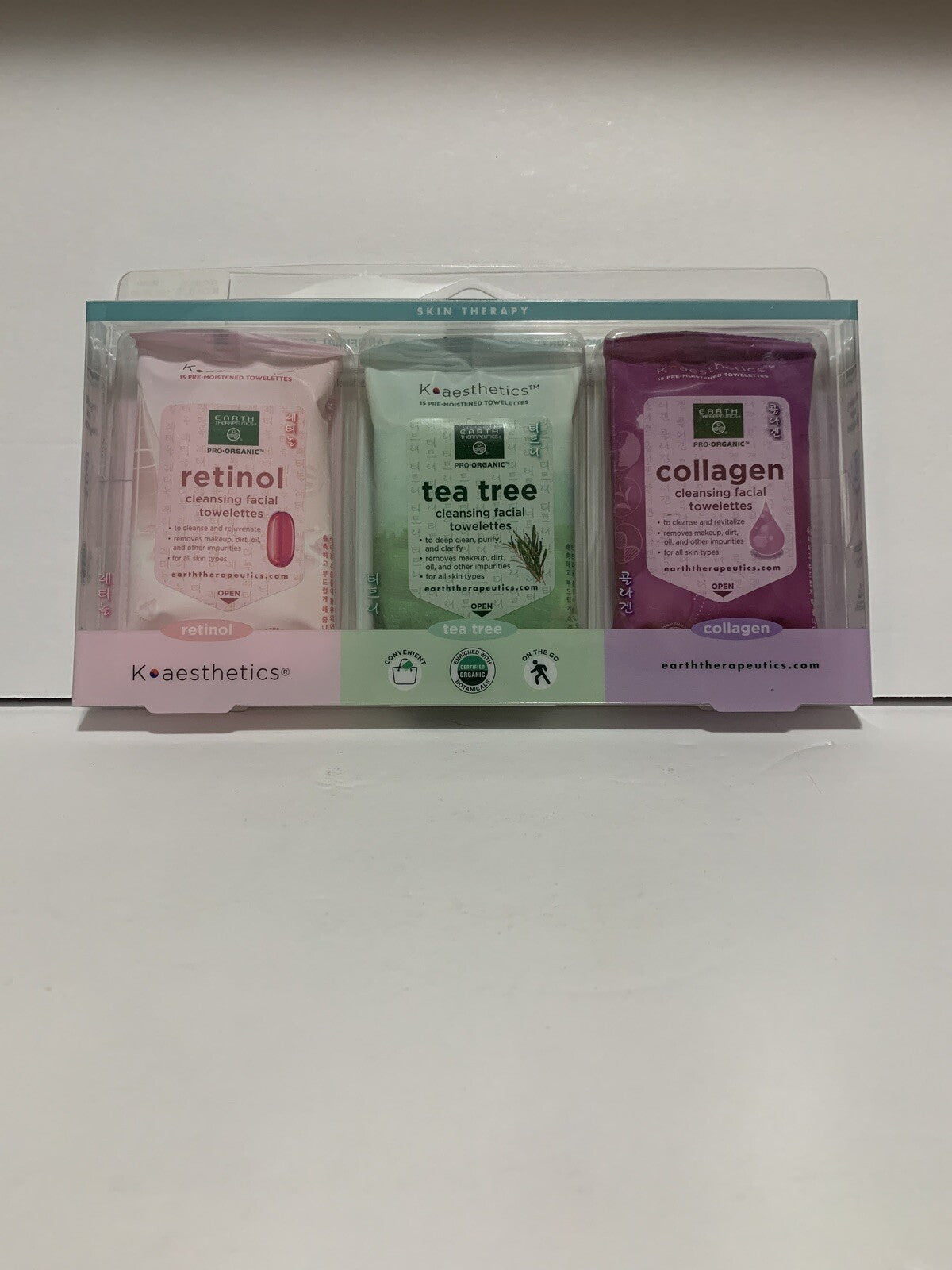 Earth Therapeutics 3-Pack Makeup Remover & Facial Cleansing Wipes with Retinol Tea Tree Collagen