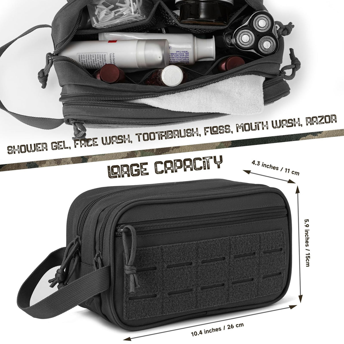 Men's Tactical Toiletry Bag with Molle System Waterproof Travel Organizer