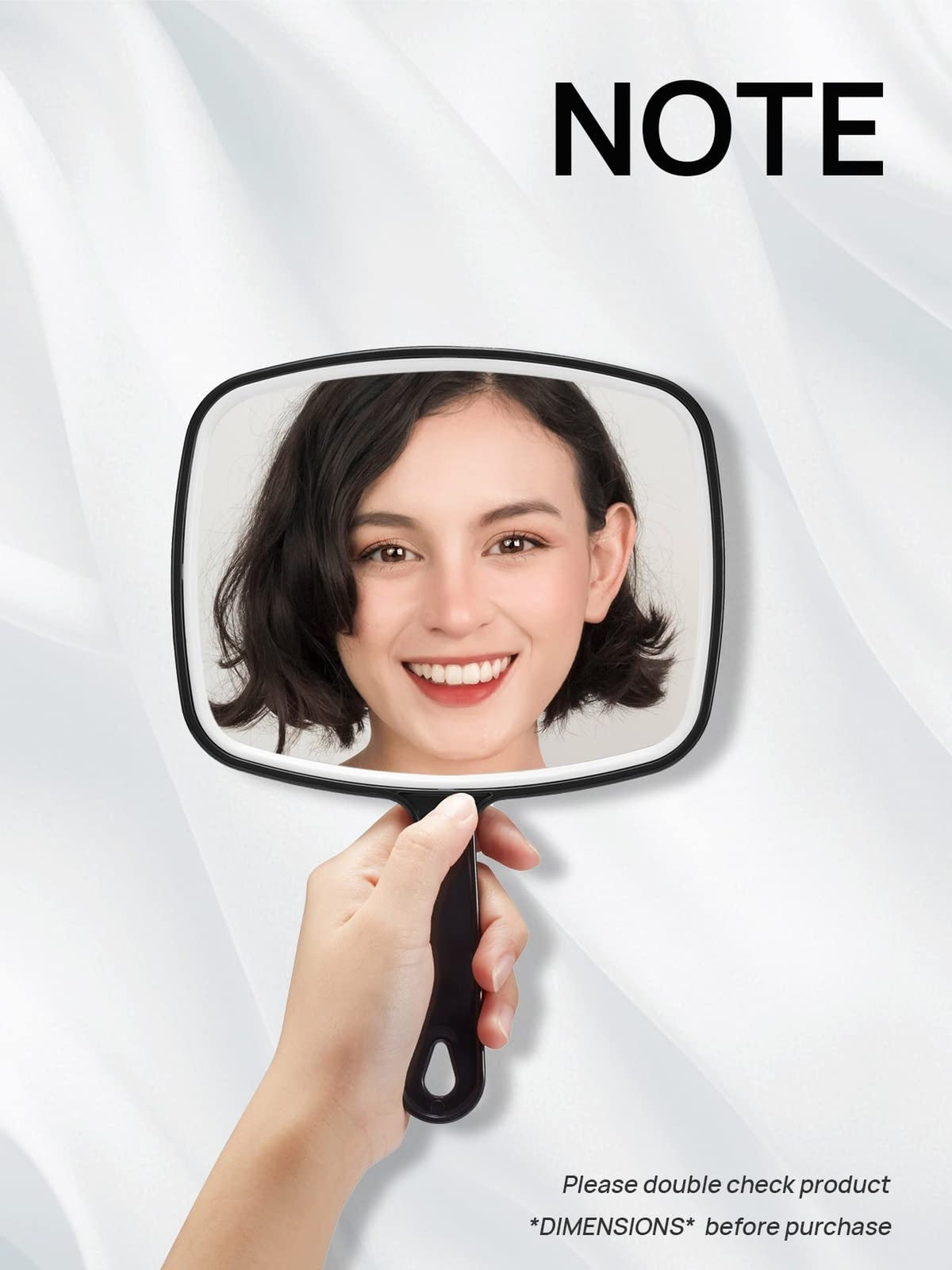 Handheld Mirror with Handle - 6.6 x 9.2 Inches Black Classic Glass