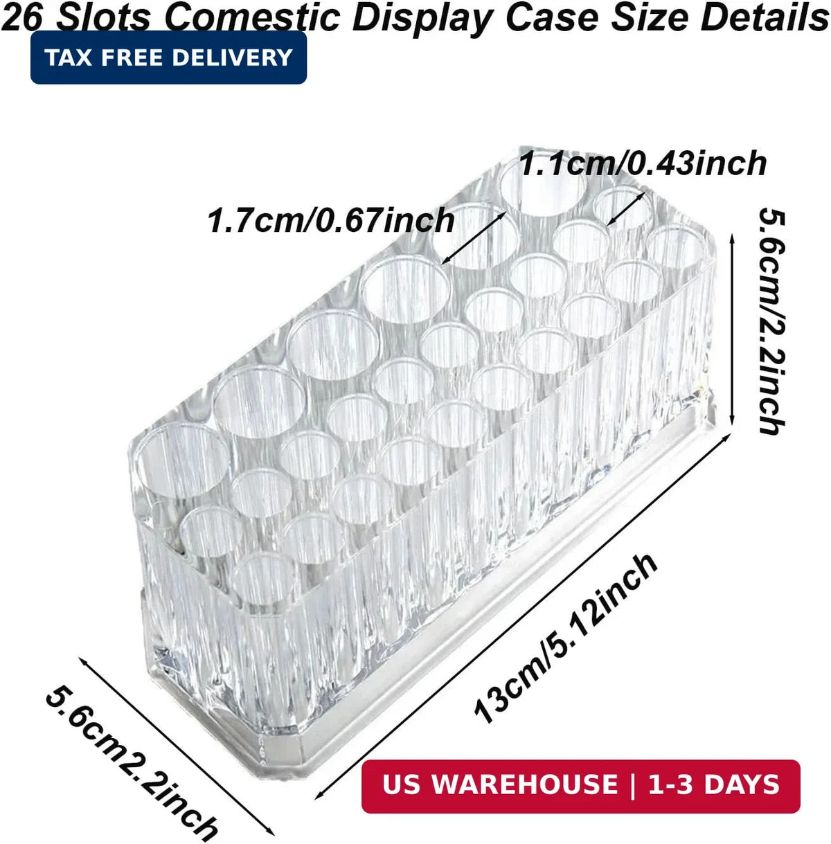 Acrylic Lipstick & Makeup Organizer with 26 Slots for Cosmetics & Brushes