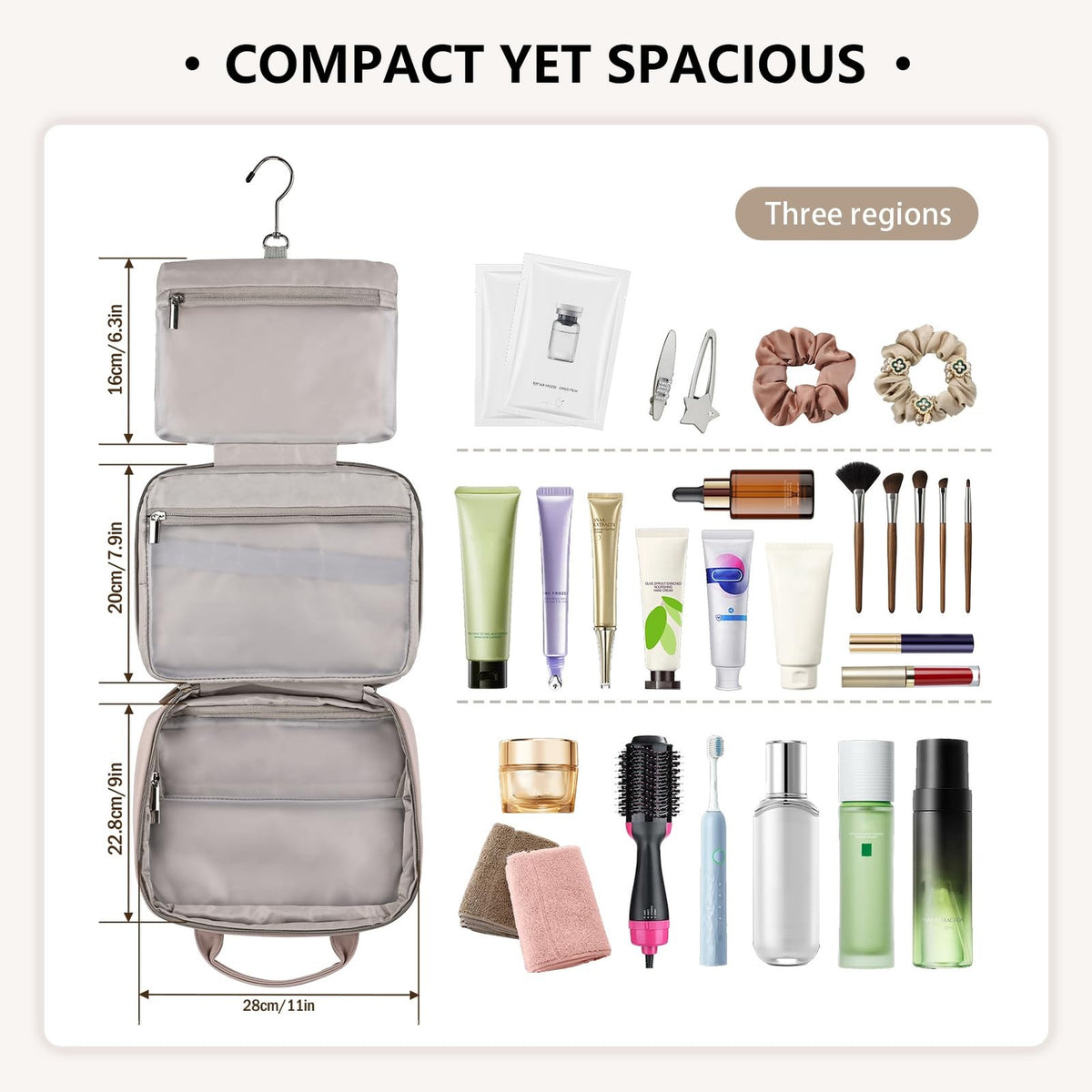 Travel Hanging Toiletry Bag for Women Waterproof Makeup Organizer Rose Pink