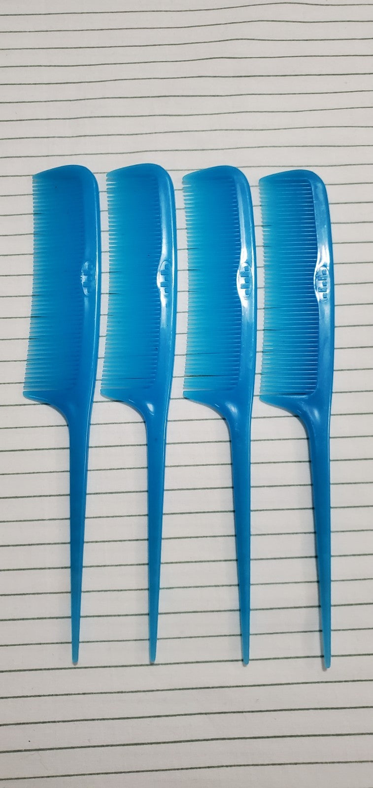 Vintage Unbreakable Blue Rat Tail Comb Set - 8 Inch, 4 Pieces