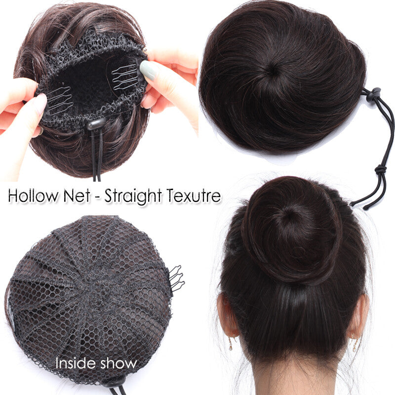 Clip-In Human Hair Bun Extensions Curly & Straight | Messy Hair Piece
