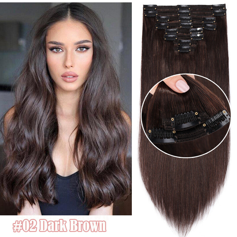 Full Head Clip-In Human Hair Extensions Double Weft Balayage - Thick & Natural
