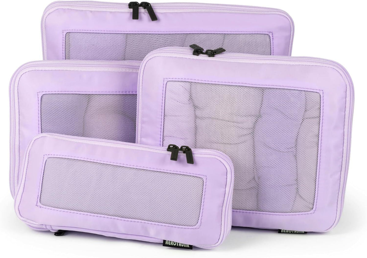 Travel Compression Packing Cubes 4-Pack - Luggage Organizer Bags in Purple