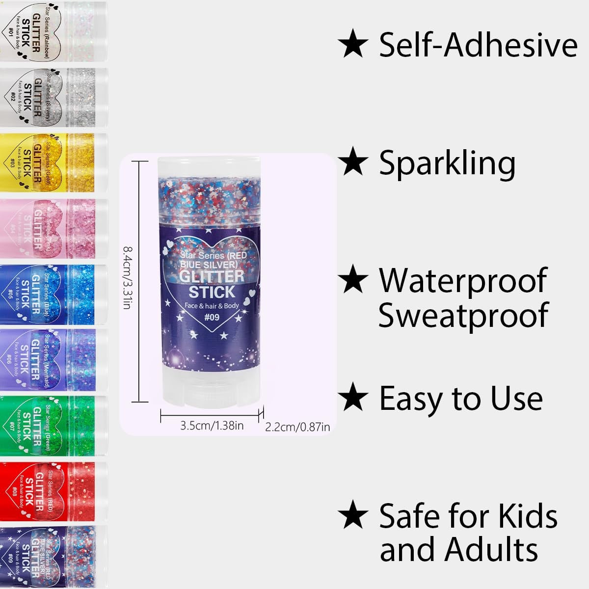 Patriotic Body Glitter Red White & Blue Gel Stick – Waterproof, Long-Lasting